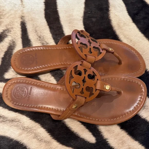 Tory Burch Brown Leather Cutout Sandals - Picture 3 of 4